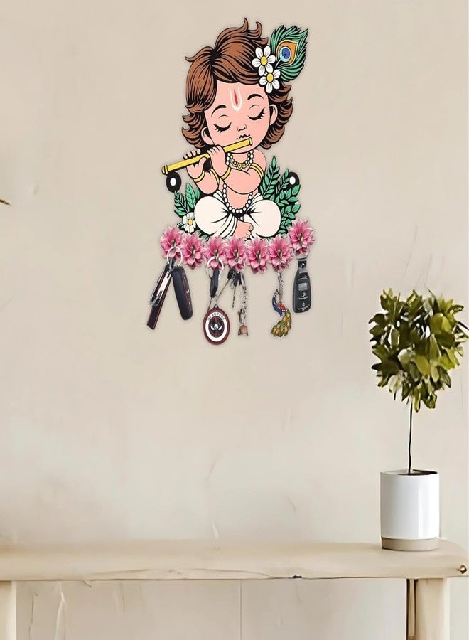 STASH HOUSE Set of 2 Decorative Lord Cute Krishna Playing Flute Key Holder Wall Mount, 7 Hooks Premium Wooden keyholder for Home/Office Decor/Key Hanger for Home Decor Red+White - Image 5