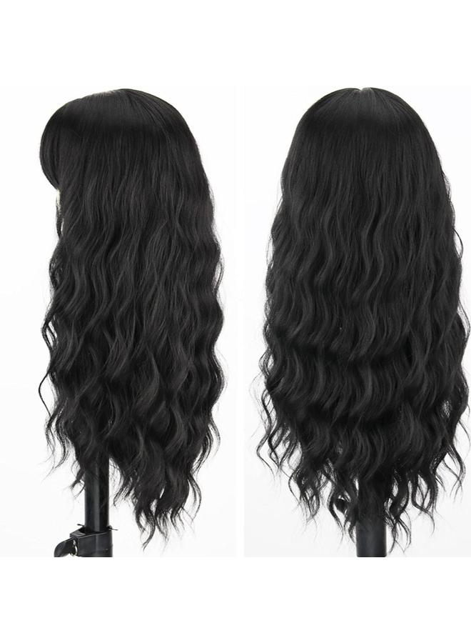 Bluejw Wig Hair European And American Wig Women's Long Curly Hair Big Wave Neat Bangs Black Mechanism Chemical Fiber Headgear Wigs - Image 5
