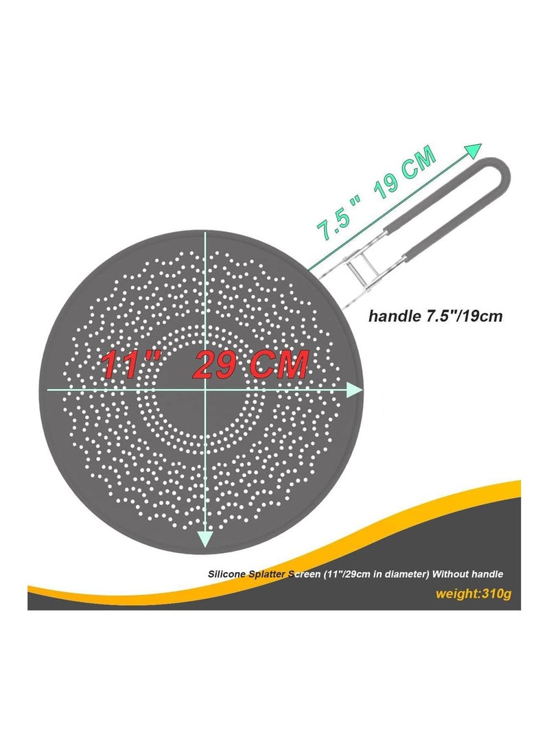SYOSI - Silicone Grease Splatter Screen for Frying Pan Oil Splash Guard with Foldable Handle Silicone Splash Guard for Frying Pan Oil Splatter Guard Non-Stick Drain Board Strainer for Cooking Frying - Image 1