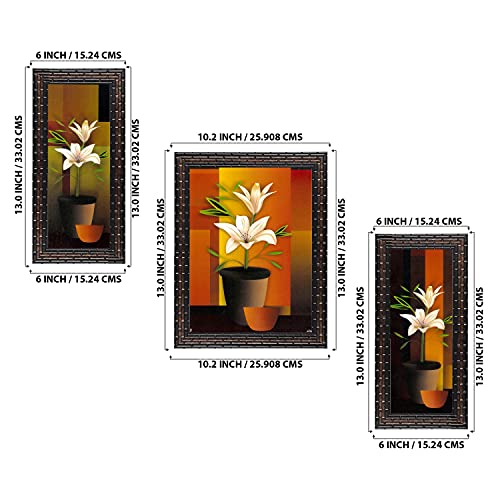 Indianara Set of 3 Flowers in Vases Framed Art Painting (0971GB) without glass 6 X 13, 10.2 X 13, 6 X 13 INCH - Image 2