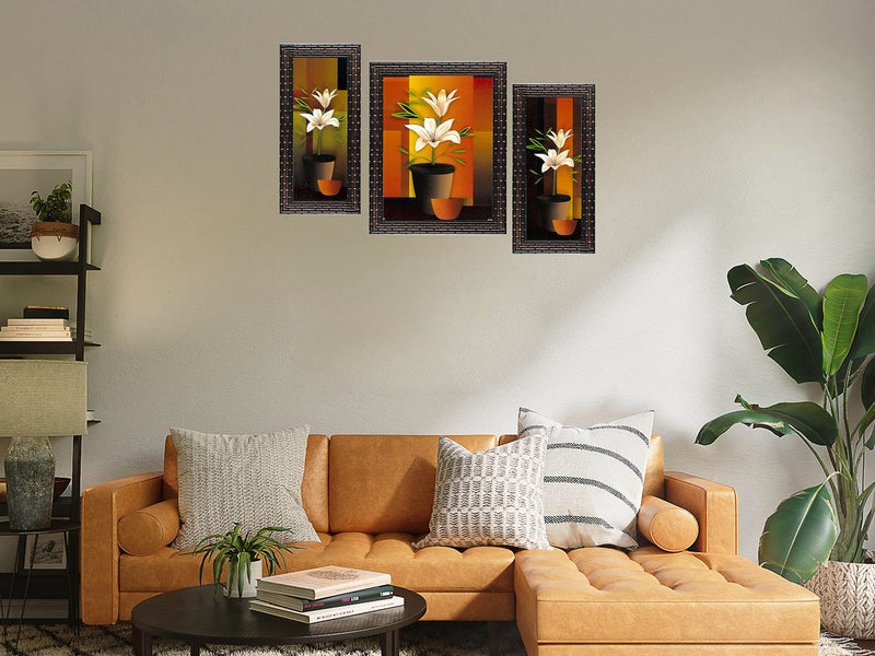 Indianara Set of 3 Flowers in Vases Framed Art Painting (0971GB) without glass 6 X 13, 10.2 X 13, 6 X 13 INCH - Image 3