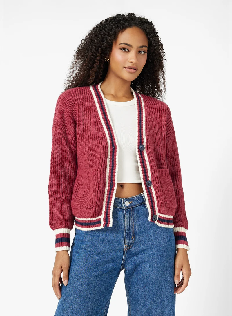 جينجر Cable Knit Varsity Style Cardigan