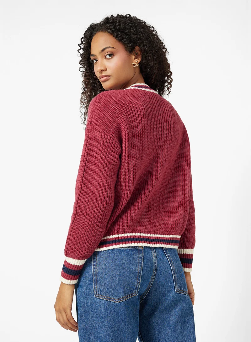 جينجر Cable Knit Varsity Style Cardigan