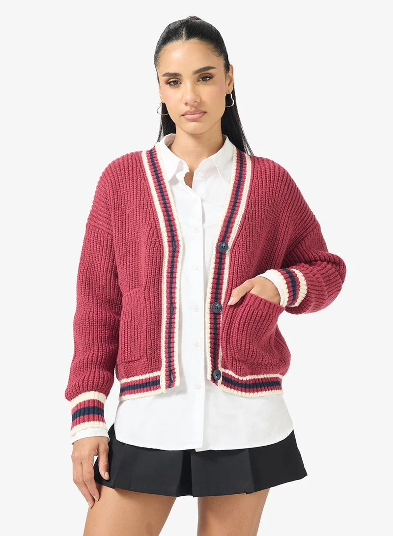 Ginger Cable Knit Varsity Style Cardigan