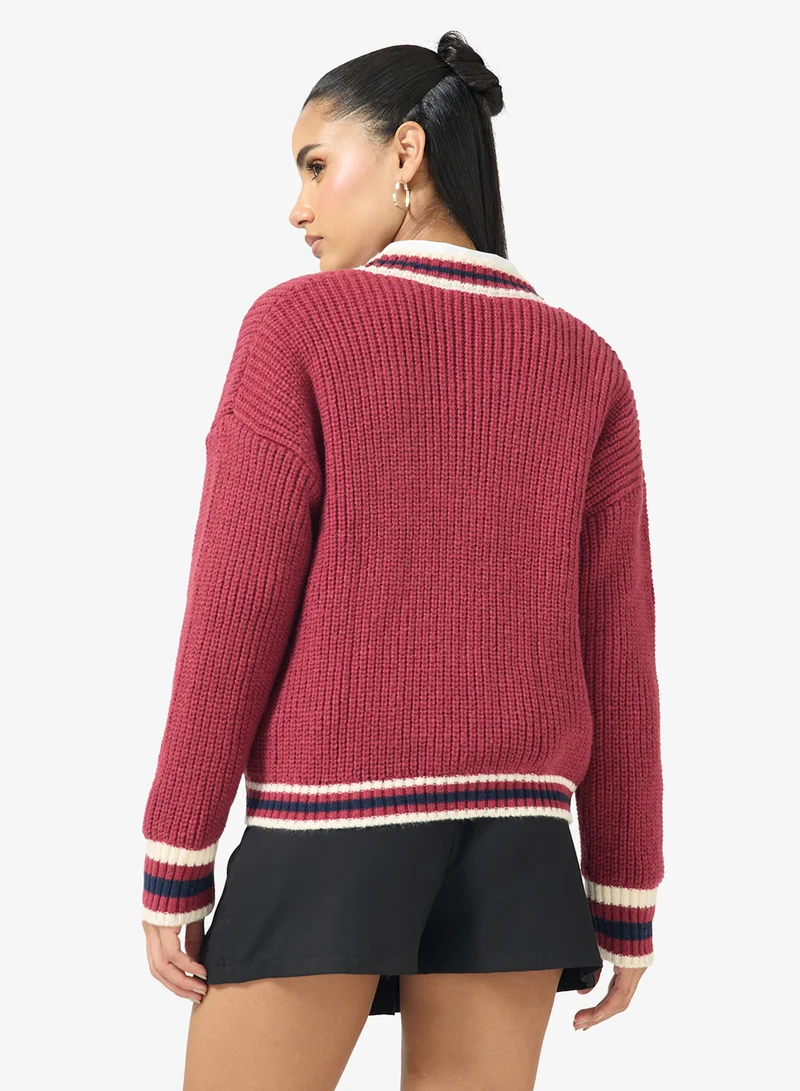 Ginger Cable Knit Varsity Style Cardigan