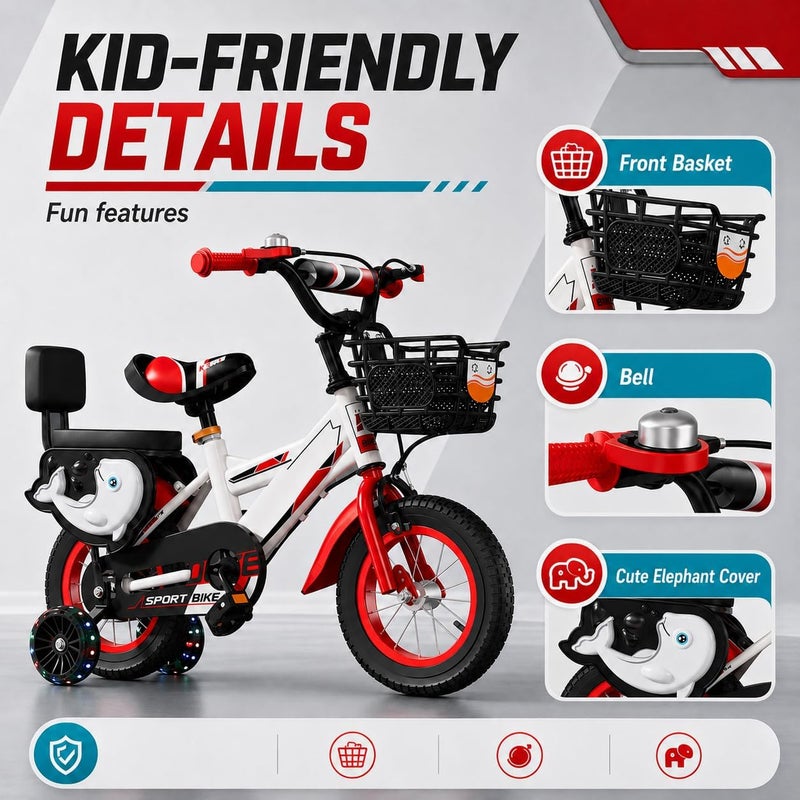 Rovyfota Freestyle Kids Bike 14 Inch Bicycle, Training Wheels or Kickstand Available, for Boys Girls Ages 3+ Years, Adjustable Seat and Removable Pedal, Ride-on Toys for Infant - Image 4
