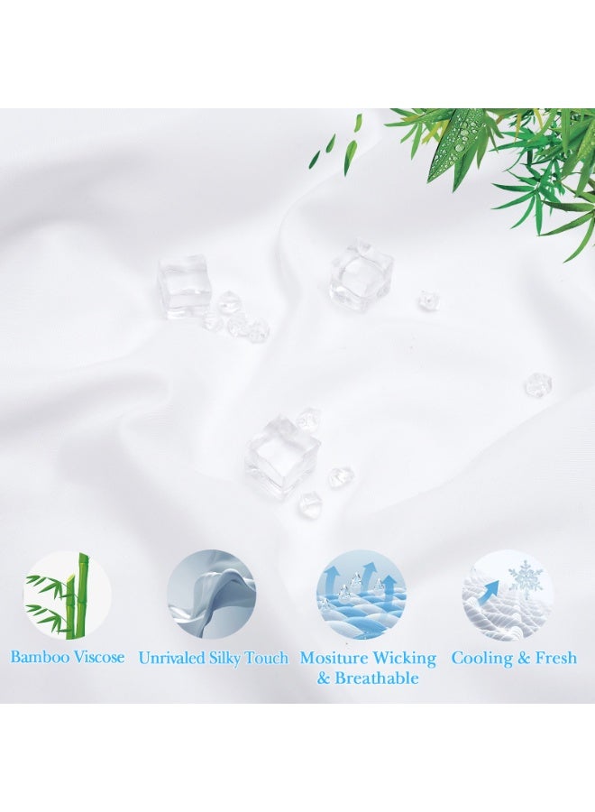 PHF 4 Piece King Bamboo Rayon Cooling Bedding Sheet Set (60% Rayon / 40% Polyester), Luxury Silky Soft Breathable Sheets for Hot Sleepers, Set includes 1x 200cm x 200cm Fitted Sheet (40cm Deep Pocket) + 1x 275cm x 260cm Flat Sheet + 2x 50cm x 100cm Pillowcases, White - Image 5