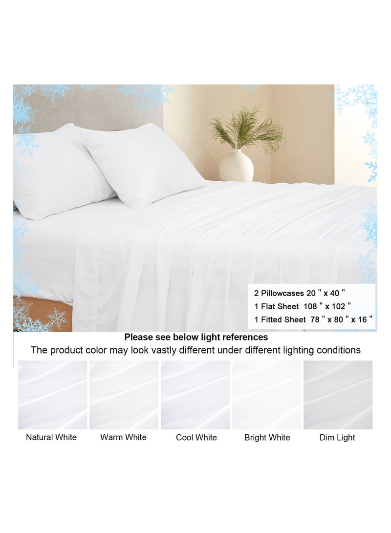 PHF 4 Piece King Bamboo Rayon Cooling Bedding Sheet Set (60% Rayon / 40% Polyester), Luxury Silky Soft Breathable Sheets for Hot Sleepers, Set includes 1x 200cm x 200cm Fitted Sheet (40cm Deep Pocket) + 1x 275cm x 260cm Flat Sheet + 2x 50cm x 100cm Pillowcases, White - Image 1