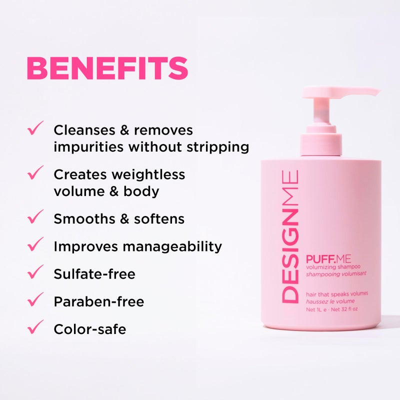 Design.Me PUFF.ME Volumizing Shampoo | Adds Body, Bounce & Volume for Fuller, Thicker Hair| For Fine & Medium Hair | Boosts Shine | Color-Safe, Lightweight Formula | Vegan, Paraben & Sulfate Free - Image 2