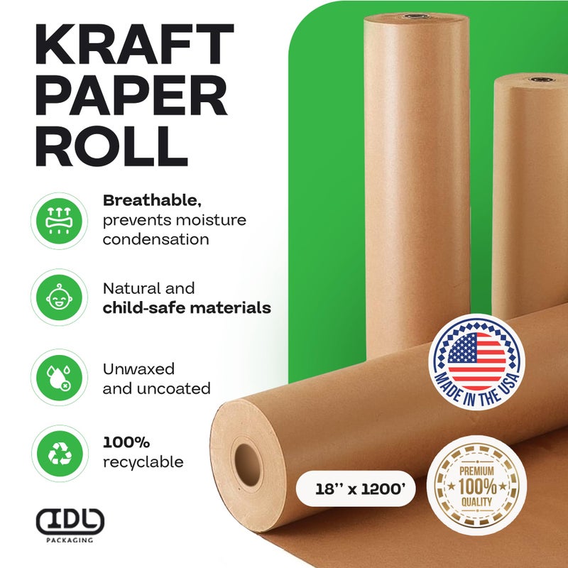 IDL Packaging 18" x 14400" (1200 ft) Large Brown Kraft Paper Roll for Packing - Perfect Natural Kraft Wrapping Paper for Void Filling - Craft Paper for Kids Art Projects - Image 2