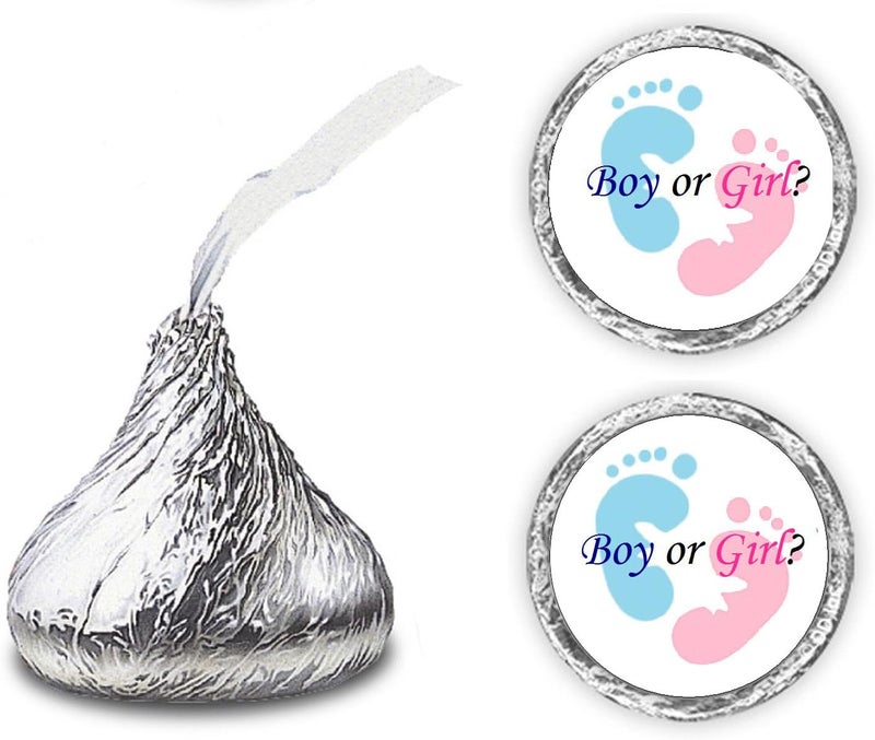 Creativity Labels 324 Gender Reveal Footprints Kisses Labels for Baby Shower Or Baby Sprinkle Party Or Event Decorations, Boy or Girl Stickers, Wrappers, Favors (Pink, Blue) Made in USA - Image 1