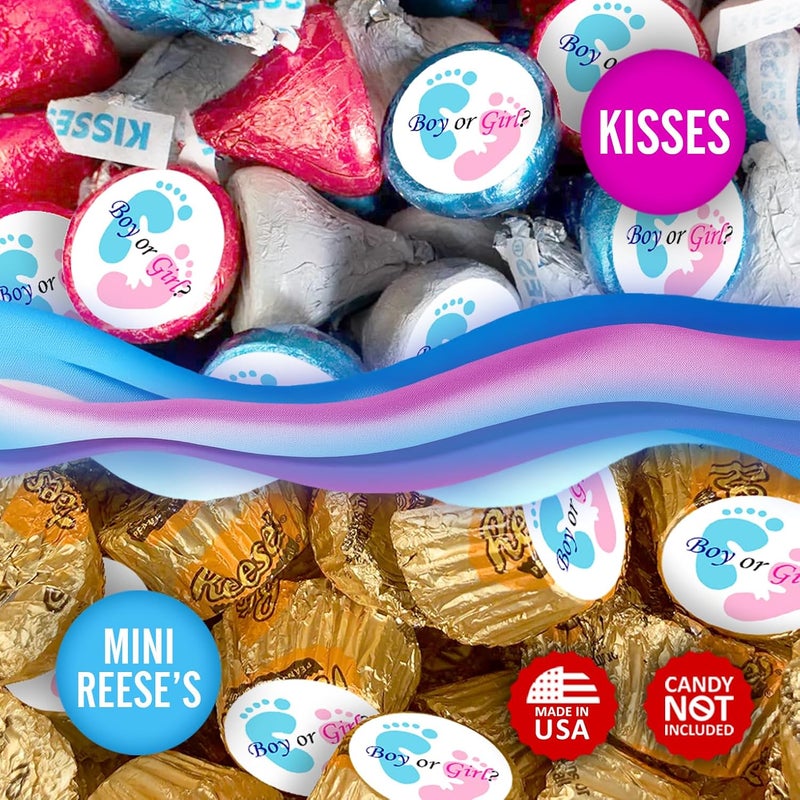 Creativity Labels 324 Gender Reveal Footprints Kisses Labels for Baby Shower Or Baby Sprinkle Party Or Event Decorations, Boy or Girl Stickers, Wrappers, Favors (Pink, Blue) Made in USA - Image 4