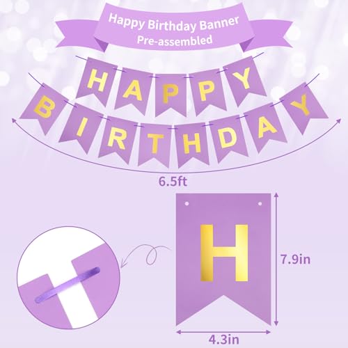 RUBFAC Purple Pink Birthday Party Decorations Set With Happy Birthday Banner, Tissue Paper Pompoms, Tassel Garland, and Circle Dots Garland for Women Girls - Image 2