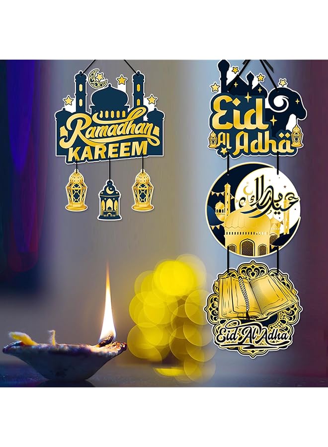 إيروريكس لافتة باب رمضان كريم، ديكورات رمضان مبارك للديكور المنزلي، زينة خشبية معلقة، لوحة خشبية على شكل قمر عيد مبارك، فانوس معلق للباب والجدار الإسلامي 2 - Image 4