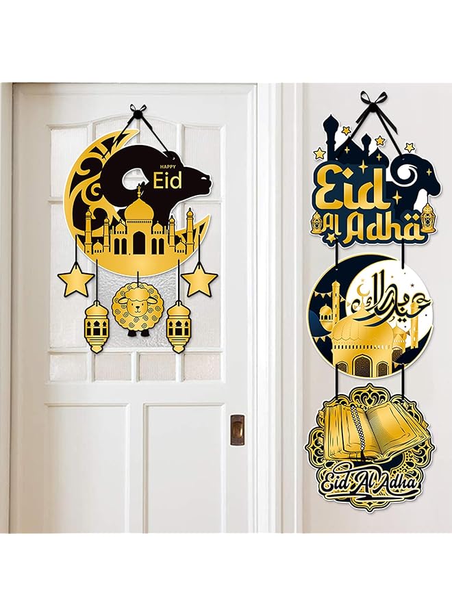 إيروريكس لافتة باب رمضان كريم، ديكورات رمضان مبارك للديكور المنزلي، زينة خشبية معلقة، لوحة خشبية على شكل قمر عيد مبارك، فانوس معلق للباب والجدار الإسلامي 2 - Image 3