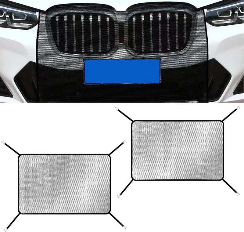 قطعتان من شبكة حماية السيارات، مقاس 43.3 × 29.5 بوصة، غطاء واقٍ من زغب الصفصاف، شبكة حماية متعددة الوظائف لشبكة المبرد الأمامي للسيارة، مناسبة لمعظم السيارات (أسود) - Image 1