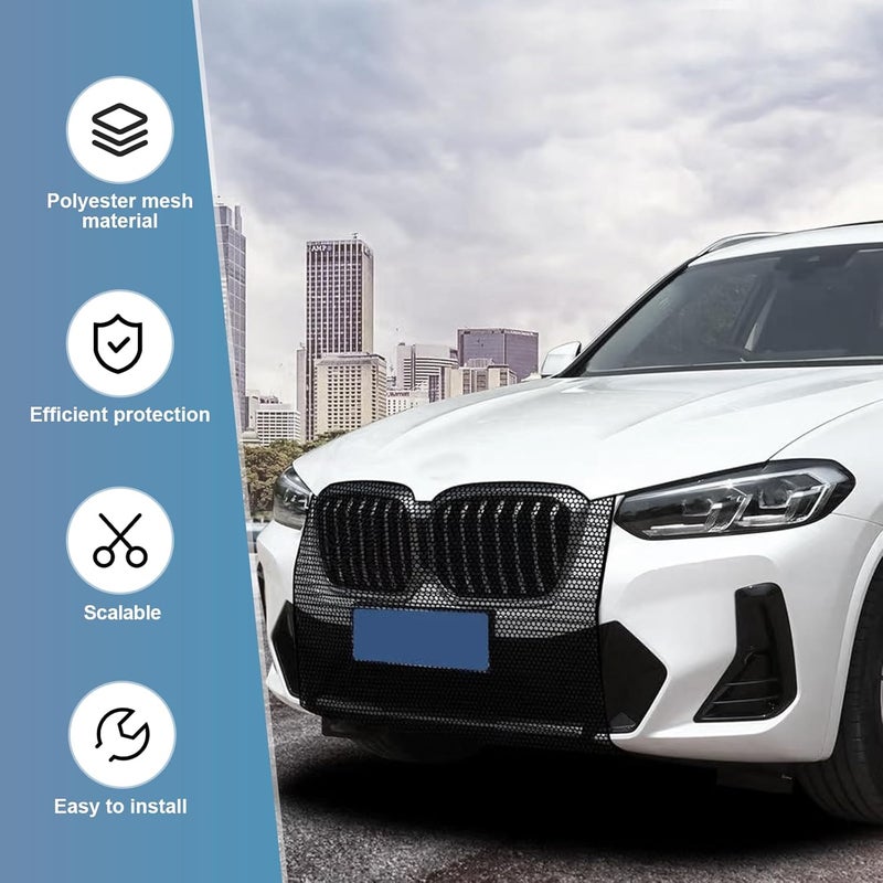 قطعتان من شبكة حماية السيارات، مقاس 43.3 × 29.5 بوصة، غطاء واقٍ من زغب الصفصاف، شبكة حماية متعددة الوظائف لشبكة المبرد الأمامي للسيارة، مناسبة لمعظم السيارات (أسود) - Image 3