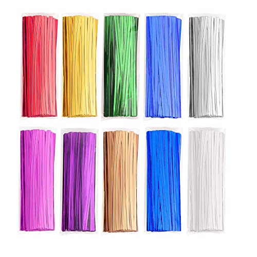 Easytle 1000 Pcs Metallic Twist Ties 10 Colors Twist Tie 4" Bread Ties Twist Ties for Bags Foil Twist Ties Bag Ties Colorful Twist Ties for Party Gift Wrapping Bags Cellophane Treat Bags Bread Candy Bags - Image 1