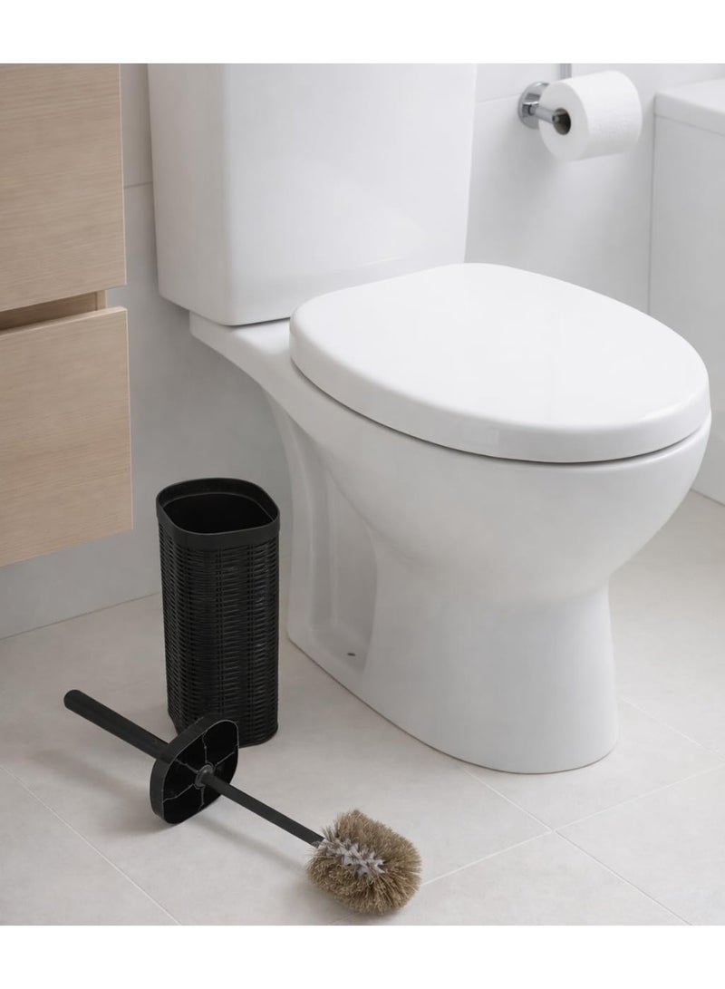فرشاة تنظيف المرحاض مع حامل، مقاومة للصدأ والتسريب والروائح، بتصميم منسوج من الخيزران البلاستيكي، لون بني داكن، فرشاة تنظيف المرحاض مع غطاء، منظف صحي للمرحاض، تنظيف عميق، مقبض طويل - Image 5