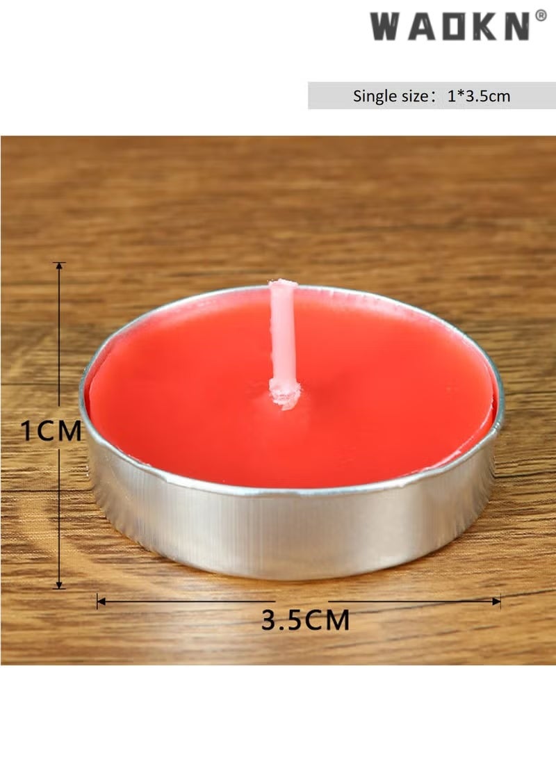 دبليو أيه أو كي أن 50 / صندوق الشموع الخفيفة الشاي العطرية الخالية من الدخان ، شمعة الشاي الصغيرة المستديرة للديكور العائلي حزب العطلة كأس الألومنيوم عالية النقاء الشموع الخالية من الدخان ، يمكن أن تحترق لمدة ساعتين (حمراء) - Image 3