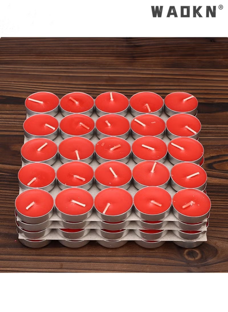 دبليو أيه أو كي أن 50 / صندوق الشموع الخفيفة الشاي العطرية الخالية من الدخان ، شمعة الشاي الصغيرة المستديرة للديكور العائلي حزب العطلة كأس الألومنيوم عالية النقاء الشموع الخالية من الدخان ، يمكن أن تحترق لمدة ساعتين (حمراء) - Image 1