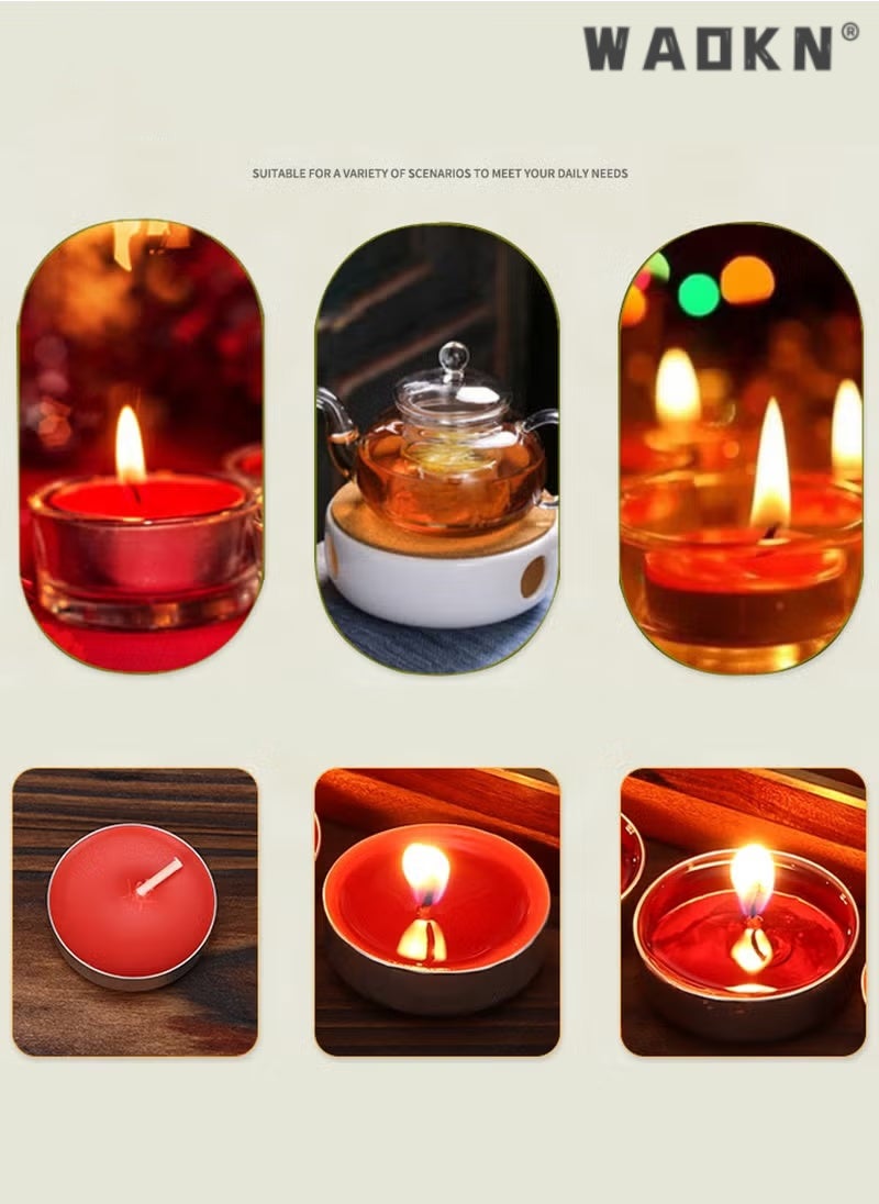 دبليو أيه أو كي أن 50 / صندوق الشموع الخفيفة الشاي العطرية الخالية من الدخان ، شمعة الشاي الصغيرة المستديرة للديكور العائلي حزب العطلة كأس الألومنيوم عالية النقاء الشموع الخالية من الدخان ، يمكن أن تحترق لمدة ساعتين (حمراء) - Image 4