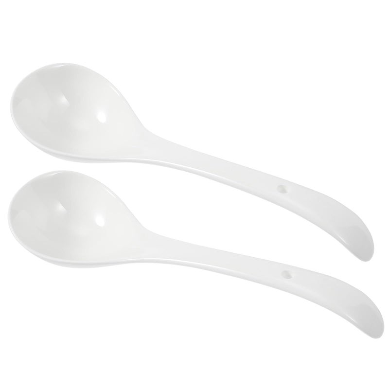 Large White Porcelain Ceramic Soup Spoons Set 2 Pcs Kitchen Serving Spoons - Image 2