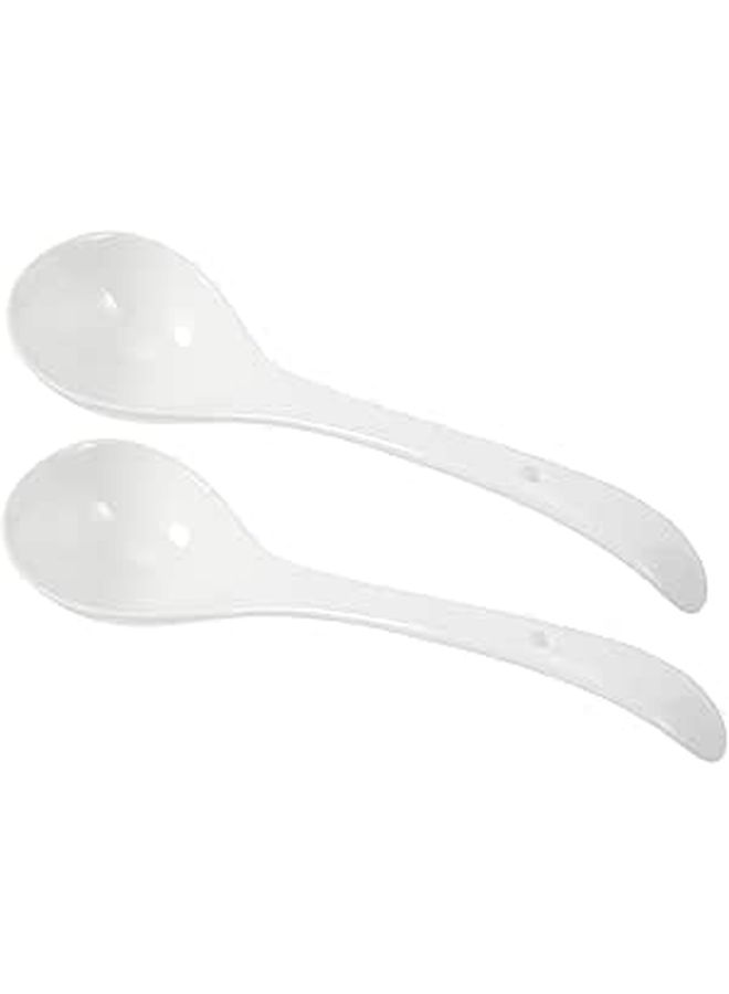 Large White Porcelain Ceramic Soup Spoons Set 2 Pcs Kitchen Serving Spoons - Image 1
