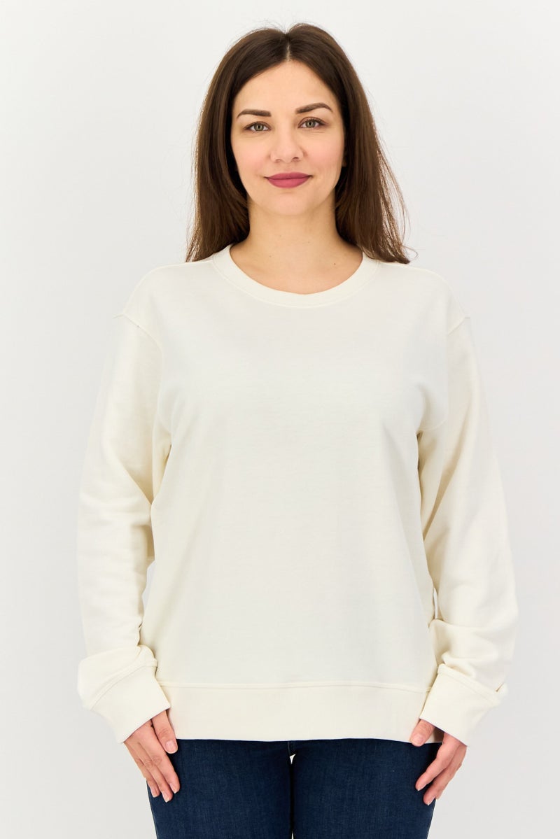 Allbirds Women Crew Neck Solid Long Sleeve Sweatshirt, Off White - Image 1
