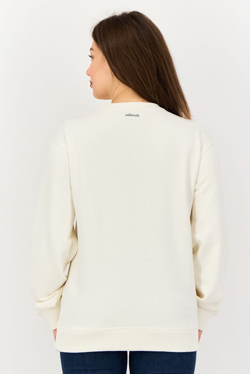 Allbirds Women Crew Neck Solid Long Sleeve Sweatshirt, Off White - Image 3