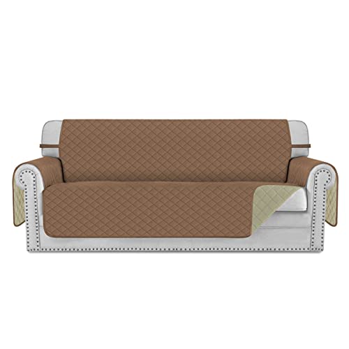 Deeky Deeky Couch Cover Sofa Covers for 3 Cushion Couch Dog Couch Cover Protector Furniture Covers for Pets Reversible and Water Resistant Cover with Foam Sticks  Elastic Straps Sofa BrownBeige 