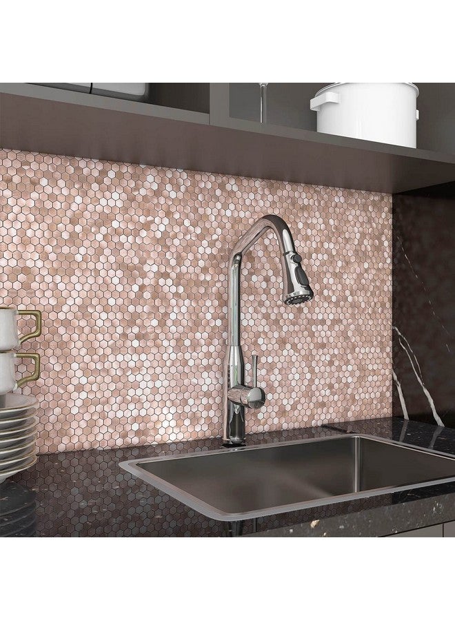 Benice BeNice Peel and Stick Backsplash Kitchen Tiles,Stick on Backsplash Peel and Stick Mosaic Tiles Penny Hexagon Backsplash Small Tiles Metal Backsplash(10PCS,Rose Gold)  - Image 1