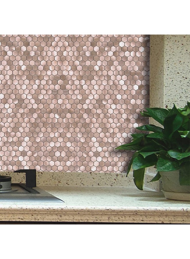 Benice BeNice Peel and Stick Backsplash Kitchen Tiles,Stick on Backsplash Peel and Stick Mosaic Tiles Penny Hexagon Backsplash Small Tiles Metal Backsplash(10PCS,Rose Gold)  - Image 3