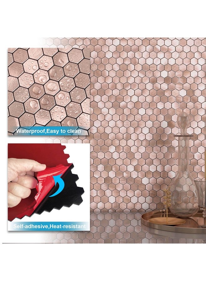 Benice BeNice Peel and Stick Backsplash Kitchen Tiles,Stick on Backsplash Peel and Stick Mosaic Tiles Penny Hexagon Backsplash Small Tiles Metal Backsplash(10PCS,Rose Gold)  - Image 5