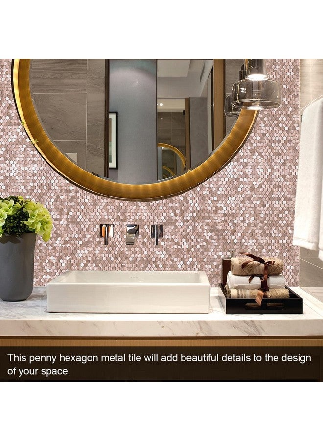 Benice BeNice Peel and Stick Backsplash Kitchen Tiles,Stick on Backsplash Peel and Stick Mosaic Tiles Penny Hexagon Backsplash Small Tiles Metal Backsplash(10PCS,Rose Gold)  - Image 4