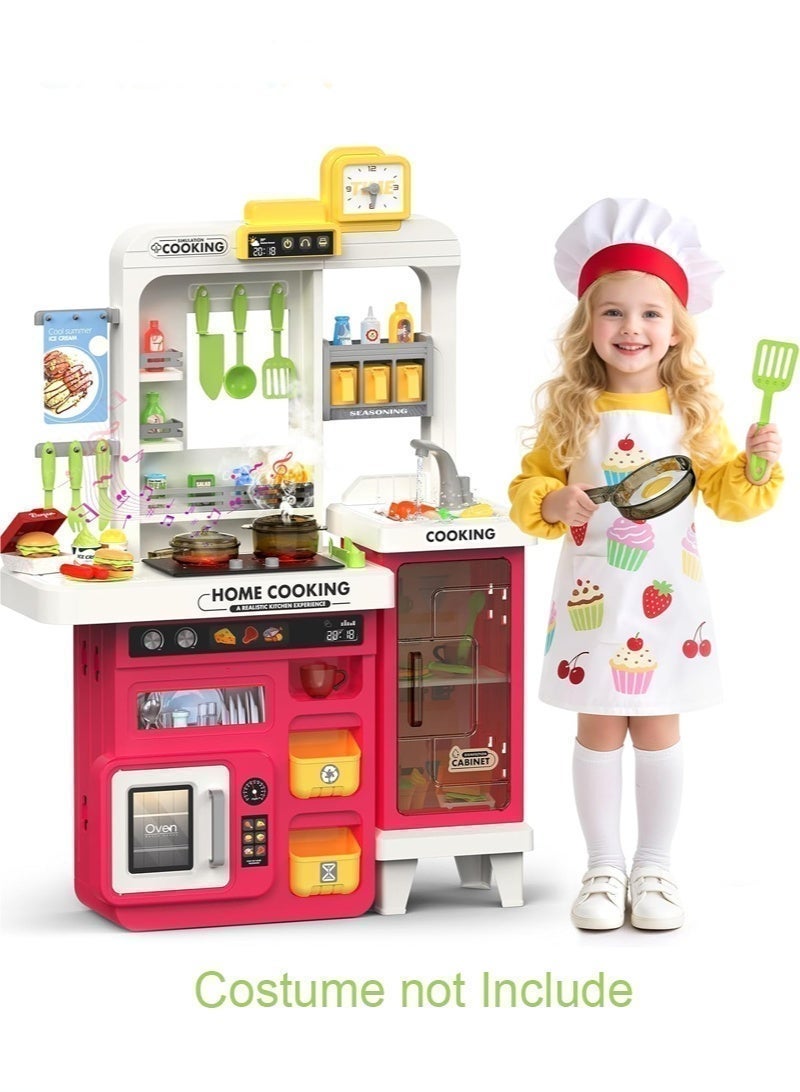Bozhi 68 PCS Kids Kitchen Playset,Toddler Kitchen Playset for Toddlers 3+ Years, 32.2IN Play Kitchen with Spraying, Light Sound, Cooking Stove, Play Sink, Oven and Toy Kitchen Accessories (Red) - Image 1
