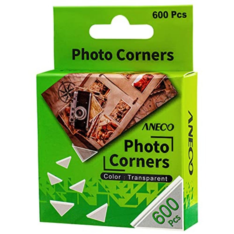 Aneco 600 Pieces Clear Self-Adhesive Picture Mounting Corner Stickers Transparent Acid-Free Photo Mounting Corners for Scrapbooking Diary Journal - Image 1