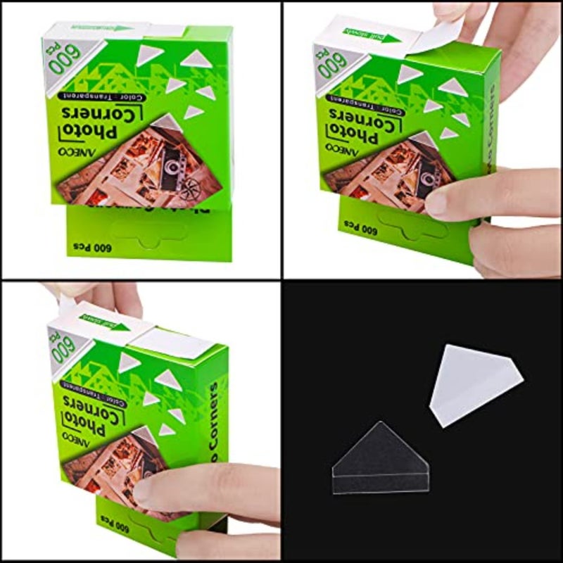 Aneco 600 Pieces Clear Self-Adhesive Picture Mounting Corner Stickers Transparent Acid-Free Photo Mounting Corners for Scrapbooking Diary Journal - Image 2