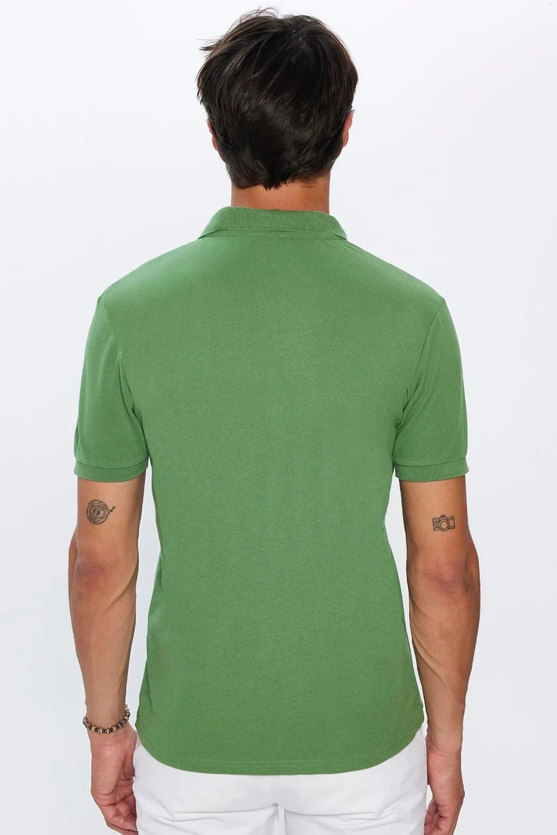 تودورس Men's Slim Fit Slim Cut Cotton Soft Texture Cool Fabric Plain Pique Green Polo Neck T-Shirt