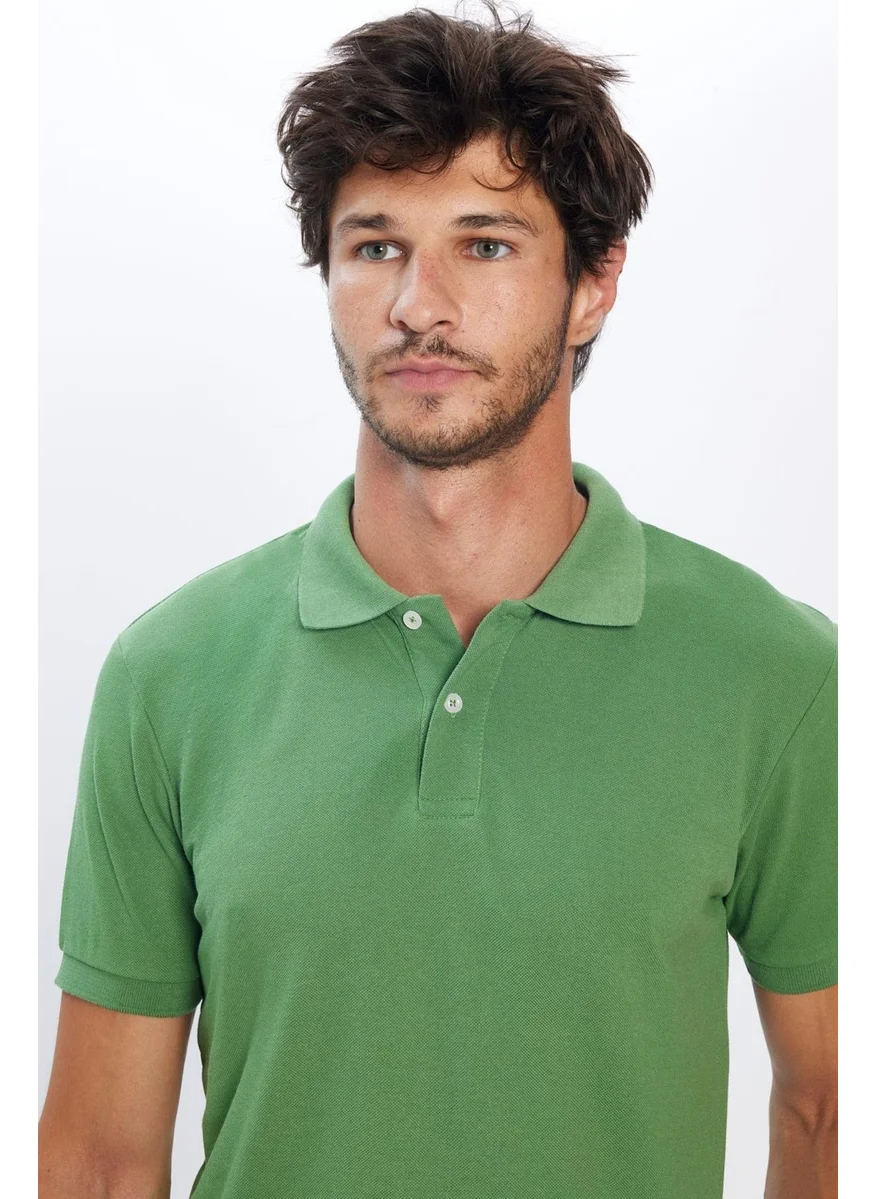 Tudors Men's Slim Fit Slim Cut Cotton Soft Texture Cool Fabric Plain Pique Green Polo Neck T-Shirt