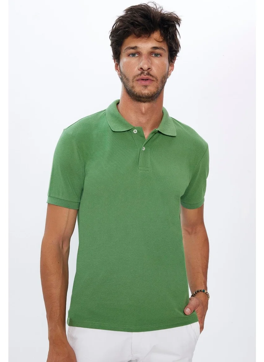 Tudors Men's Slim Fit Slim Cut Cotton Soft Texture Cool Fabric Plain Pique Green Polo Neck T-Shirt