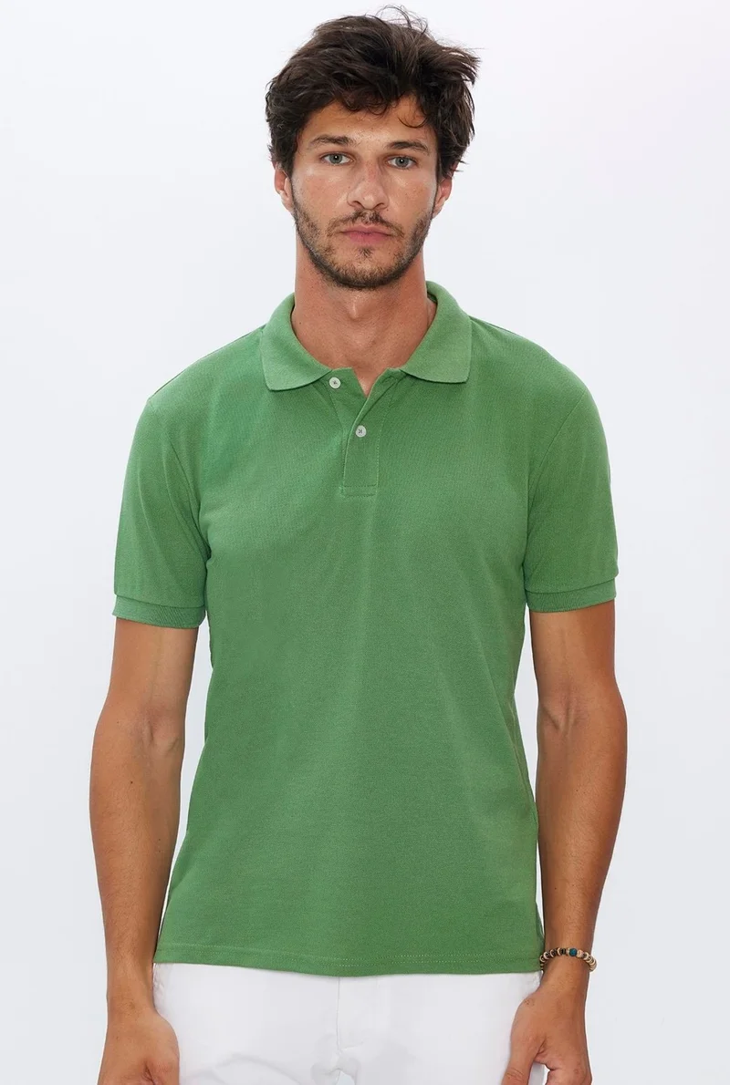 تودورس Men's Slim Fit Slim Cut Cotton Soft Texture Cool Fabric Plain Pique Green Polo Neck T-Shirt