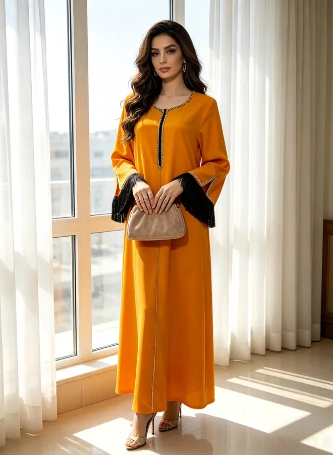 Take Two Mustard Contrast Binding Tassel Drop Jalabiya