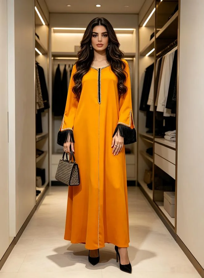 Take Two Mustard Contrast Binding Tassel Drop Jalabiya