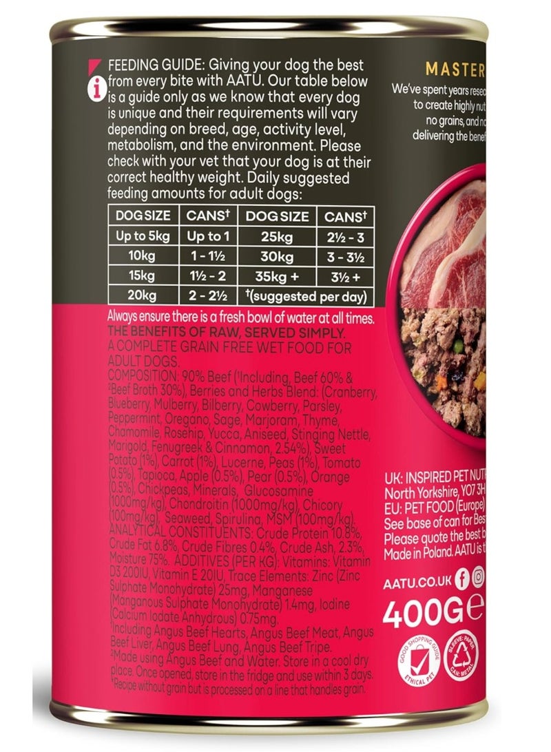 AATU 90/10 Wet Dog Food in a Tin - Angus Beef (6x400g) - Grain Free Recipe - No Artificial Ingredients - Good for Low Maintenance Feeding - Image 5