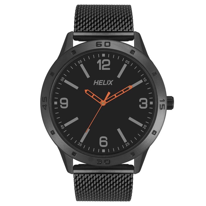 Helix by Timex Analog Watch for Man with Black Round Dial & Black Stainless Steel Mesh Bracelet Band Water Resistant Men's Wrist Watches - TW051HG00 - Image 3