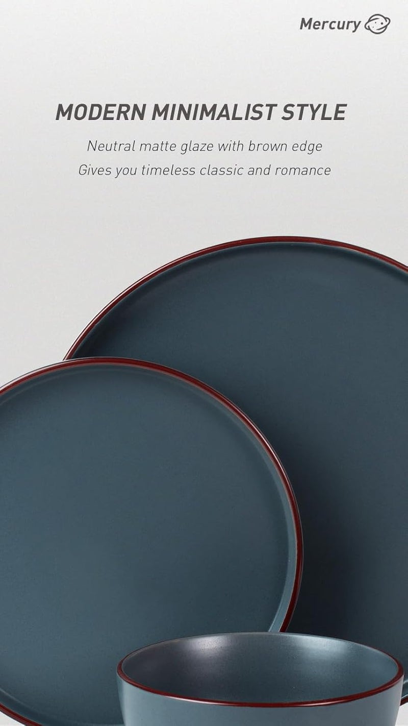Famiware Mercury Plates and Bowls Sets 12 Pieces Stoneware Dinnerware Sets Dishes Set for 4 Microwave and Dishwasher Safe Charcoal - Image 4