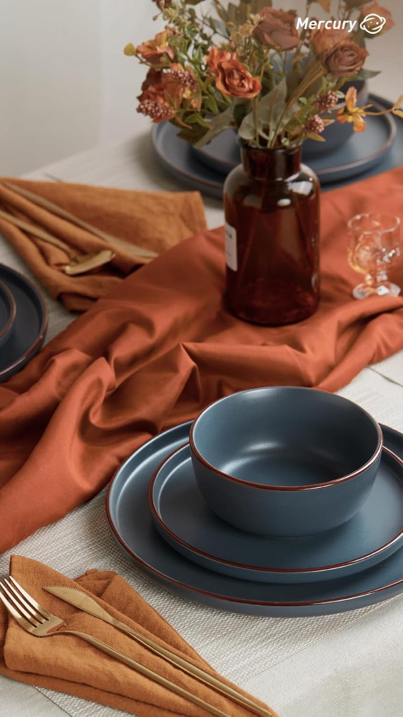 Famiware Mercury Plates and Bowls Sets 12 Pieces Stoneware Dinnerware Sets Dishes Set for 4 Microwave and Dishwasher Safe Charcoal - Image 5