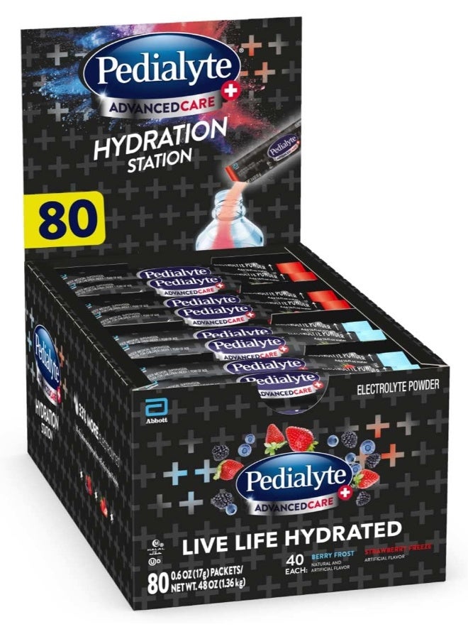 Pedialyte Multi Pack, Electrolyte Hydration Drink, 0.6 oz Electrolyte Powder Packs, 80 Count - Image 1