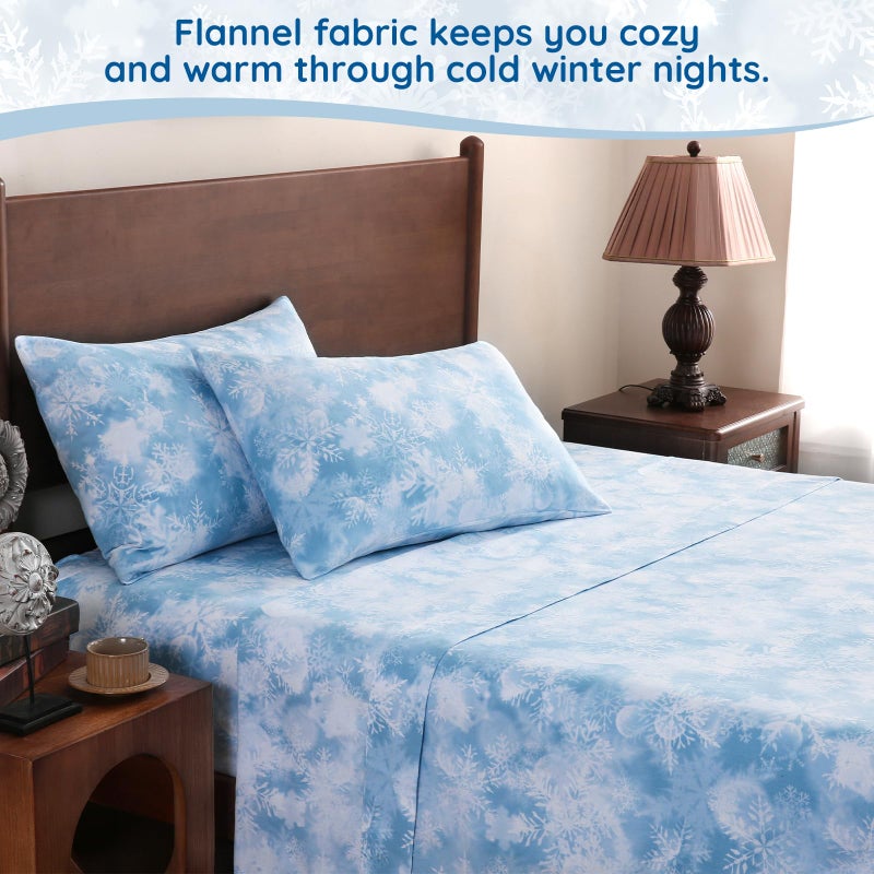 LONAVA 100% Cotton Flannel Sheet Set 4 Pieces, Heavy-Duty Fluffy Flannel Design, Thermal Lock Technology, 16 inch Deep Pocket Cozy Soft Bedsheets,(Full,Snowflake) - Image 2